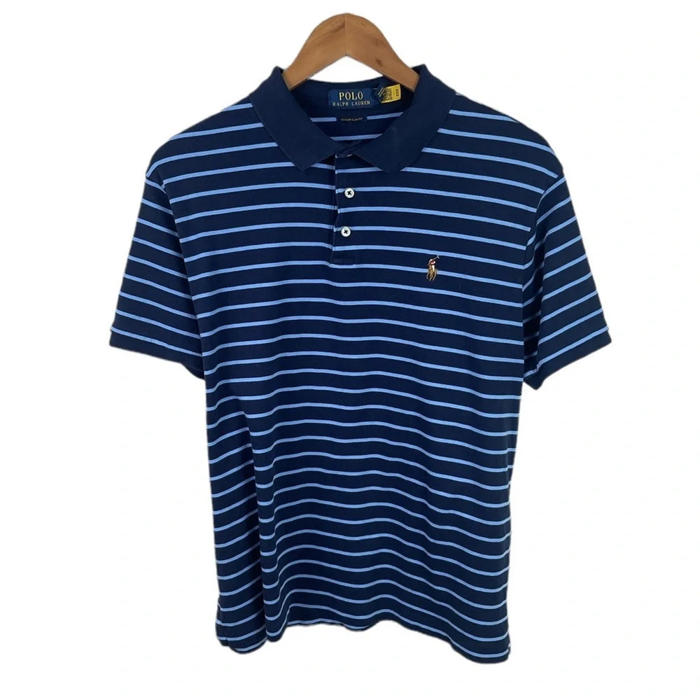 PO219 Mens Polo Ralph Lauren Custom Slim Fit Striped Soft Polo Shirt XL